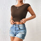 Women Clothing Summer Sexy Backless Short Short Sleeve Retro T shirt Top