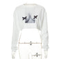 Women  Clothing Autumn Abstract Printing Long Sleeve Pullover Short Street Sexy Sweater