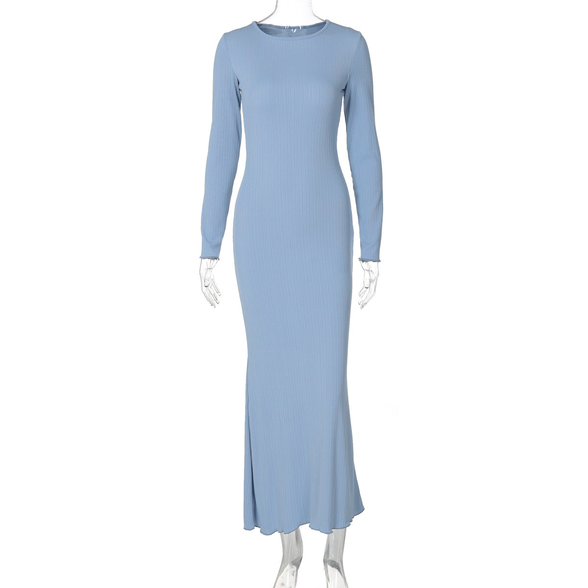 Women Clothing Autumn Round Neck Long Sleeve Slim Fit Fishtail Dress Dress