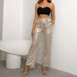 Spring Summer Sequined Wide Leg Pants High Waist Slimming Draping Casual Trousers