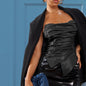 Trendy Faux Leather Shirt Short Sexy Wrapped Chest Backless Irregular Asymmetric Pleated Vest