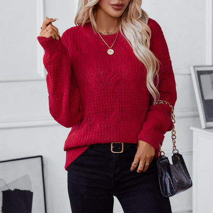 Solid Color Woven Cover Women Autumn Winter Sweater Casual Loose Women Clothing Top