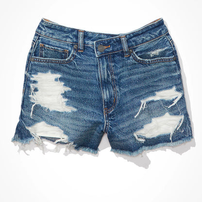 Ripped Shorts Split High Waist Denim Shorts Slimming Frayed Hem Denim Shorts