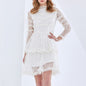 Lace Small Stand Collar Office Solid Color Short Crocheted Hollow Out Cutout Double Layer Lace Tiered Dress