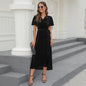 Women Spring Autumn Split Lace up Big Pit Gold Velvet Mid Length Formal Dress