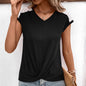 Women Clothing Hollow Out Cutout Lace V neck Patchwork Casual Comfortable Short-Sleeved T-shirt Women