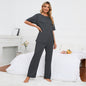 Solid Color Crew Neck Split Knitted Top Home Wear Casual Suit