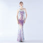 Positioning Floral Sequin Craft Order Ostrich Feather One Shoulder Diagonal Collar High End Evening Dress