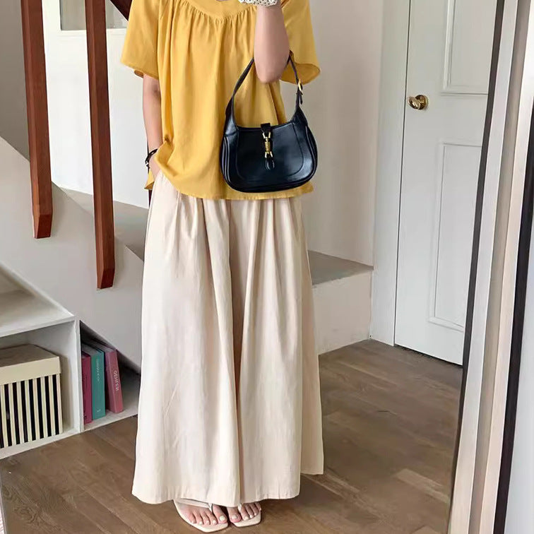 Japanese Korean Cotton Linen Trousers Casual Pants Summer Women Small High Grade Solid Color Loose Straight Wide Leg Idle