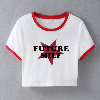 Street Hipster Five Pointed Star Future MILF Short Slim Fit Short Sleeved T Shirt Women