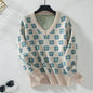 Floral Jacquard V neck Pullover Sweater Women Autumn Winter Casual Sweater Top Women