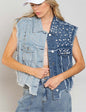 Denim Vest Splicing Beads Loose Women Short Denim Jacket