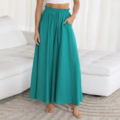 Summer Women Clothing Solid Color Elastic Waist Wide Leg Long Casual Pants Women Clothing