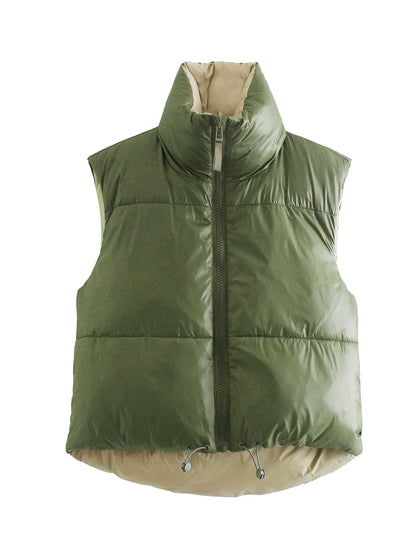 Fall Women Clothing Street Double Sided Cotton Padded Vest