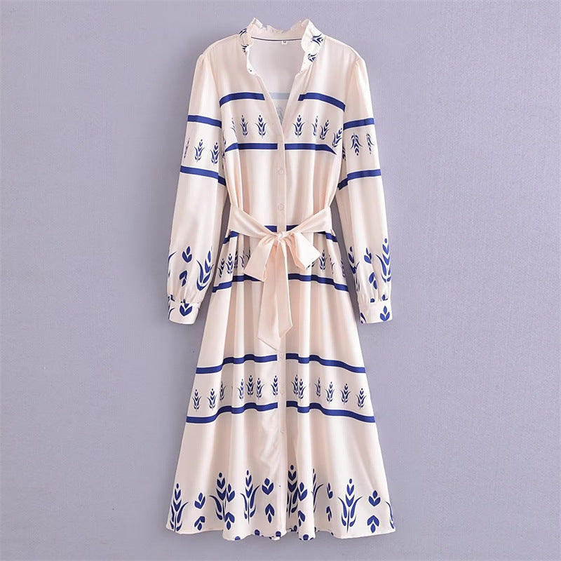 Winter Elegant Collared Single Breasted Series Belt Mid Length Dress Women