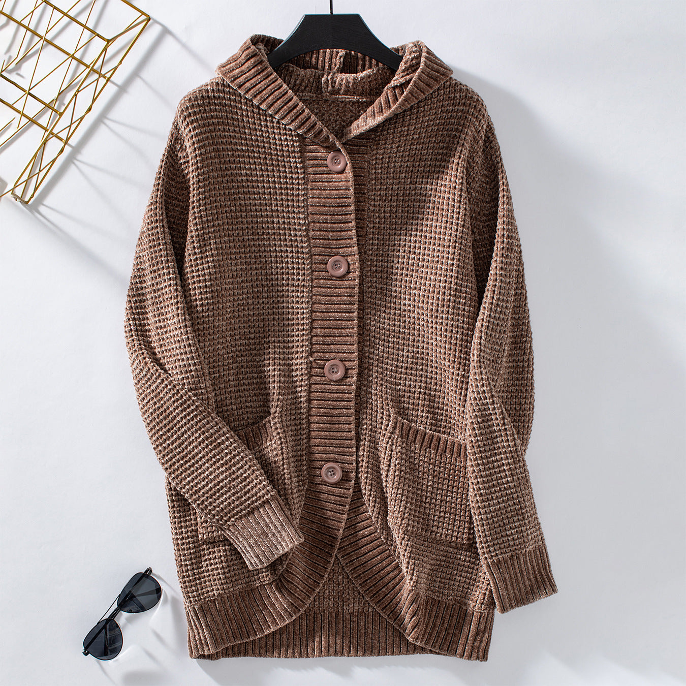 Hooded Long Autumn Winter Women Knitted Cardigan Coat Retro Loose Button Sweater Women