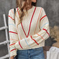 Women Clothing Autumn Winter Colorful Striped Sweater Round Neck Pullover Sweater