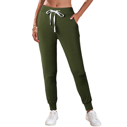 Autumn Solid Color Beam Casual Pants Women's Sports Slim Fit Waist Skinny Pants Women