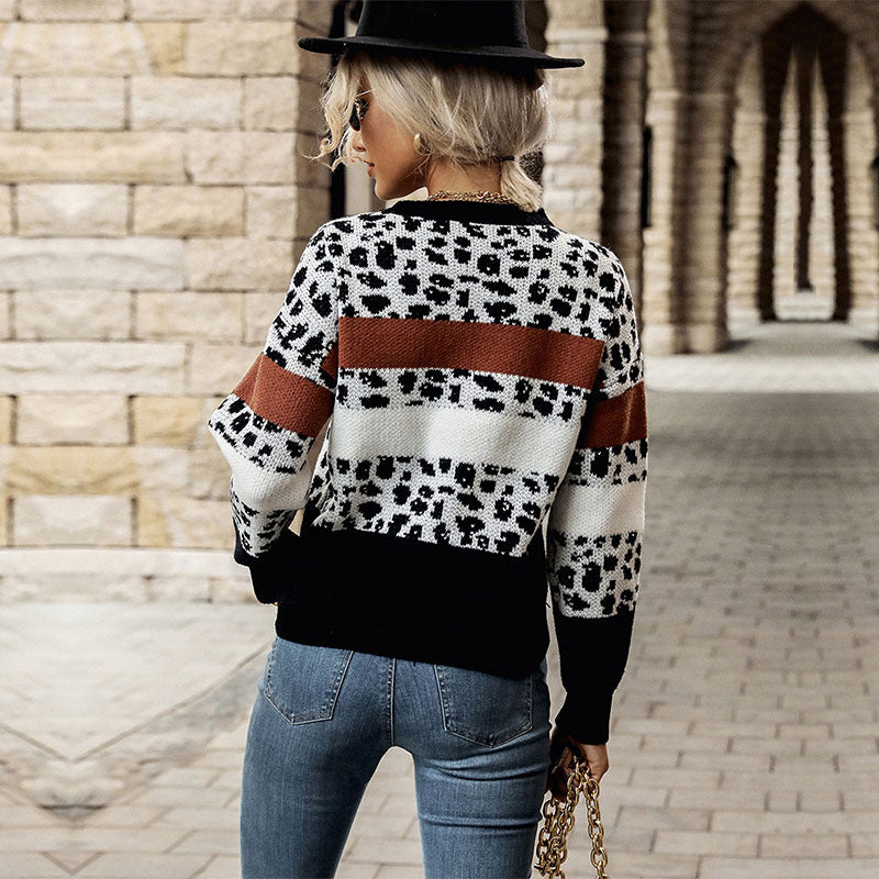 Women Wear Jacquard Leopard Print Long Sleeve Sweater Women Autumn