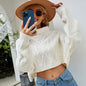 Autumn Winter Solid Color Turtleneck Pullover Knitwear Short Twisted Loose Knitted Sweater