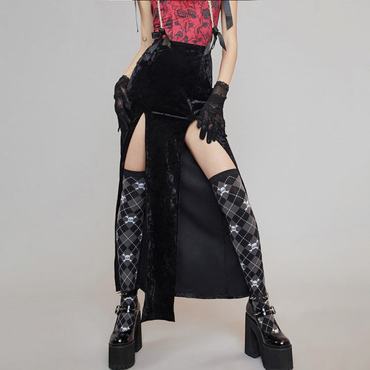 Autumn Winter Women Clothing Street Rock Wind Sexy Slit Halloween Skirt