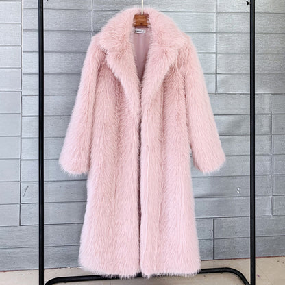 Autumn Winter Women Long Toka Collar Coat Overcoat Artificial Wool Faux Fur Coat