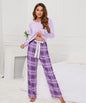 Solid Color round Neck T Printed Checks Women Casual Suit Homewear Pajamas Women