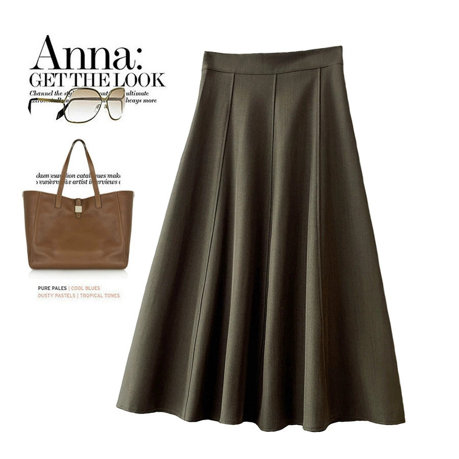 Professional Simple Skirt Women High Waist Fall A Line Skirt Umbrella Skirt Skirt Mid Length Expansion Skirt