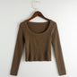 Autumn round Neck Slim Fit Short Long Sleeve Solid Color Women Knitwear Tops