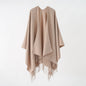 Solid Color Women Scarf Autumn Winter Thickening Minimalist Split Talma Knitwear Cape Warp Knitting