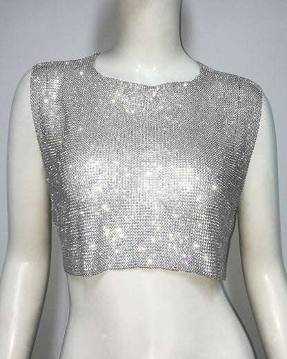 Women Clothing Metal Mesh Diamond Top Sexy Chain Vest Rhinestone Sling Women