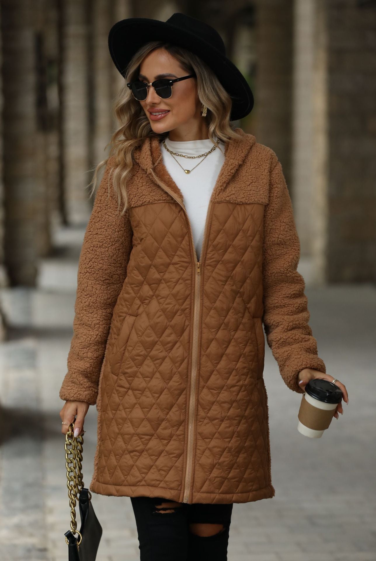 Autumn Winter Women Clothing Loose Hooded Zipper Plush Coat Coat