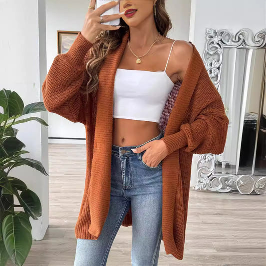 Women Autumn Winter Coat Women Clothing Simple Loose Sweater Pearl Beaded Cardigan