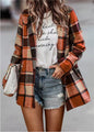 Autumn Winter Women Clothing Loose Printed Checks Long Sleeve Pocket Woolen Coat Top Outerwear