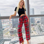 Home Wear Women Plaid Short Sleeved Pajamas Two Piece Suit