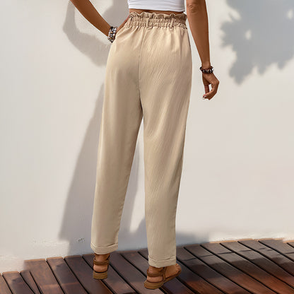 Summer Women High Waist Solid Color Casual Tapered Pants