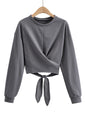 Cotton Heavy Comfortable Cropped Sexy Hip Hop Criss Cross Strap Round Neck Bowknot Campus Sweater