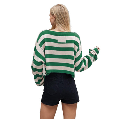 Autumn Winter Women Pullover Sweater Striped Loose Short Sweater