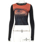 Autumn round Neck Pullover Long Sleeve Printed Cropped Casual Women  Clothing Top