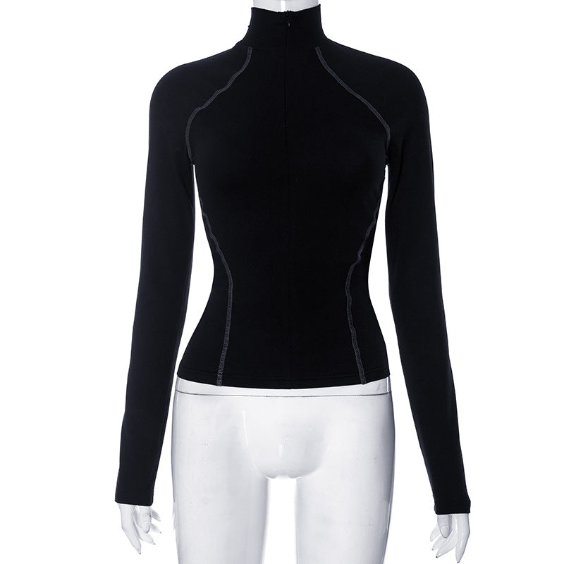 Women Autumn Winter Long Sleeve Zipper Base All Matching Sexy Top