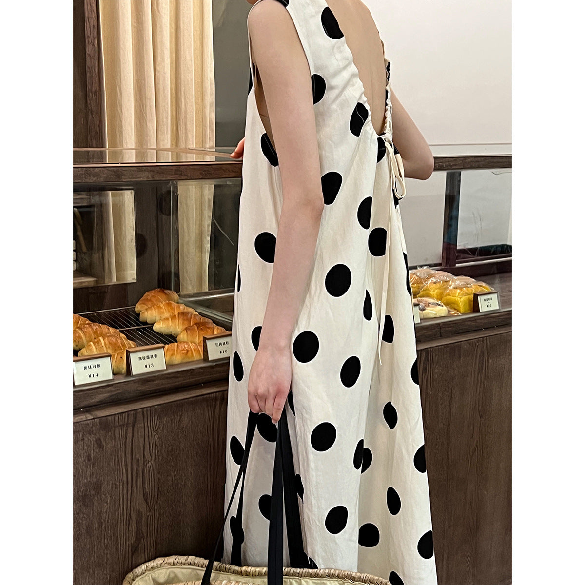 Backless Drawstring Polka Dot Dress Korean Sleeveless Vest Dress