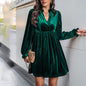 Long Sleeve Patchwork Autumn Winter Women Clothing Velvet Dress