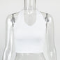 Summer Solid Color Slim Fit Short Sleeveless Top Women V Neck Backless Halter Vest