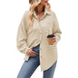 Women Autumn Winter Casual Loose Pockets Waffle Shirt