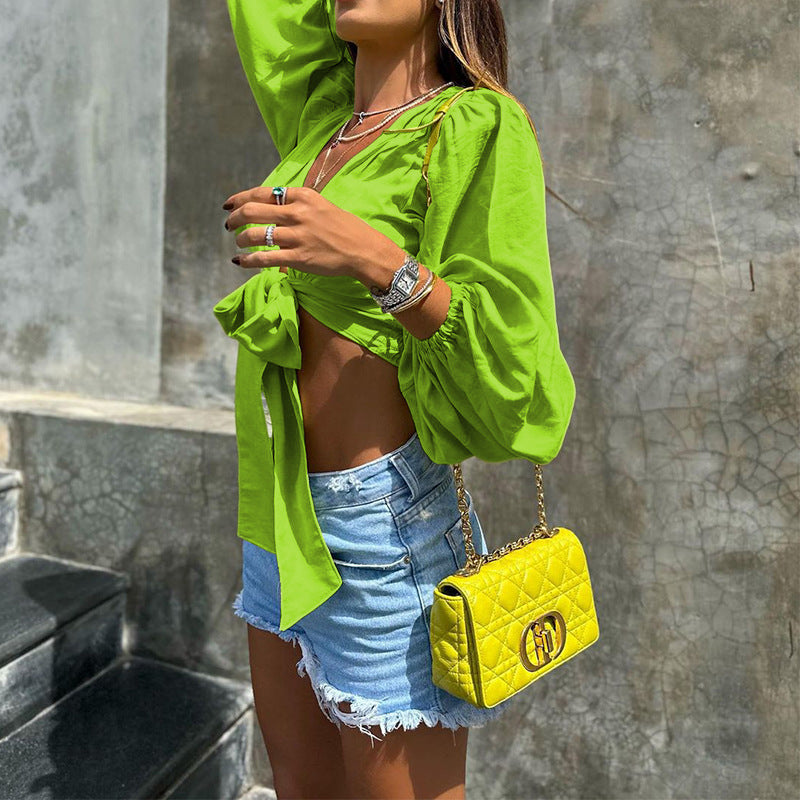 Summer Women Clothing Sexy Long Sleeve Short Tube Top