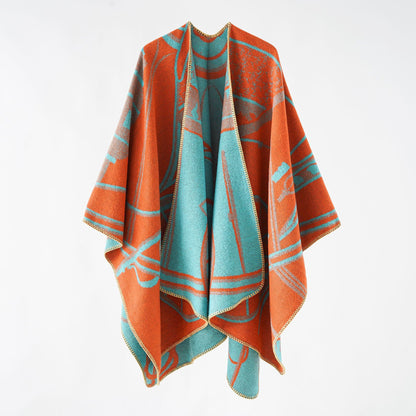 Lengthen Thicken Cashmere Like Autumn Winter Ethnic Travel Split Shawl Cape