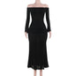 Fall Maxi Dress Elegant Sexy Slim Off Shoulder Chest Show Dress Women