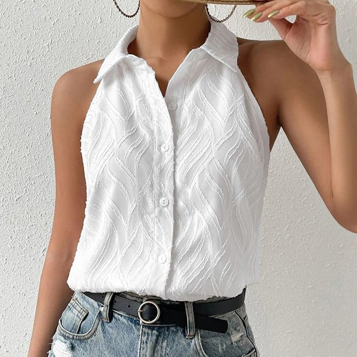 French Convex Jacquard Slim Collared Casual Vest Summer Arrival Cardigan for Women