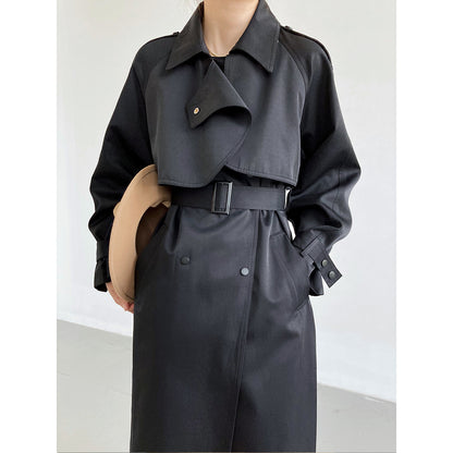 Mid-Length Trench Coat Thin Women Autumn Winter Small Waist-Tight Fashionable Coat