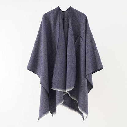 Solid Color Cashmere like Large Split Shawl Warm Monochrome Cloak Plain Cloak